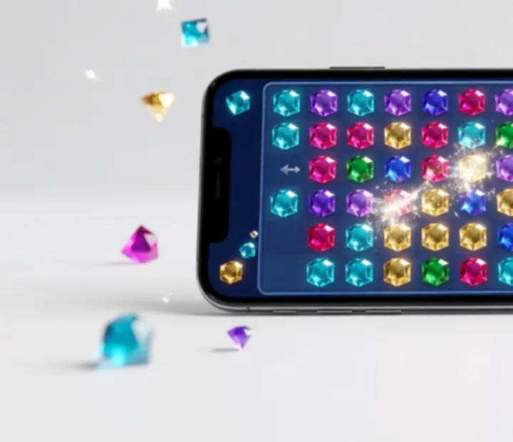 Jewels Legend Match 3 játéktábla színes ékkövekkel és effektekkel
