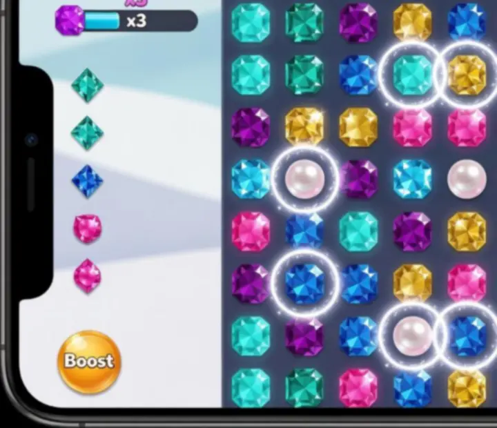 Jewels Legend match-3 játéktábla színes ékkövekkel