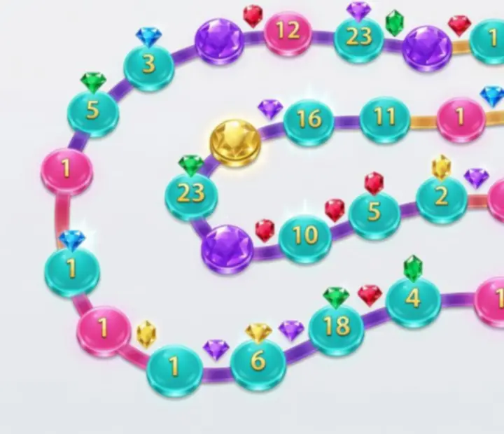 Jewels Legend pályák előrehaladása színes szintekkel