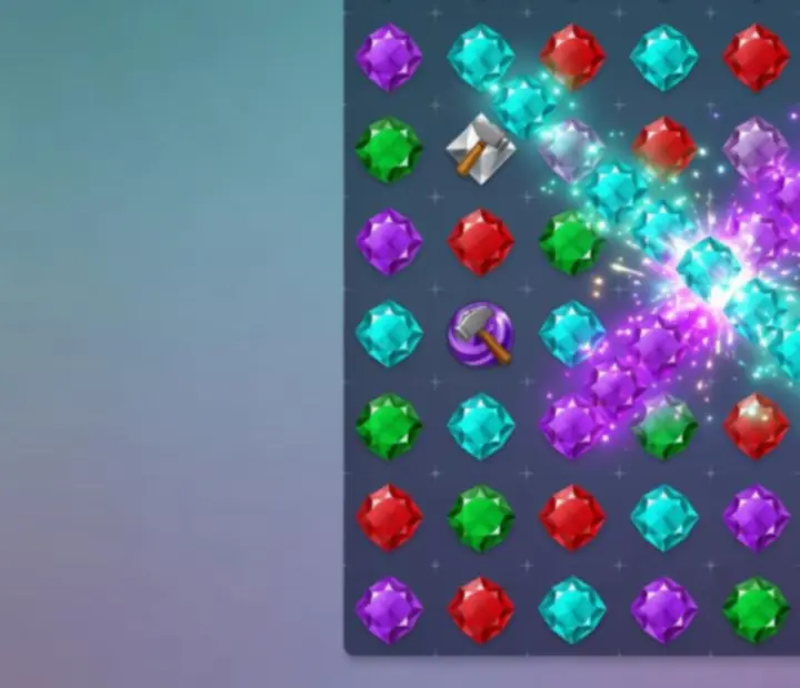 Színes ékkövekből álló Match 3 pálya Jewels Legend játékban