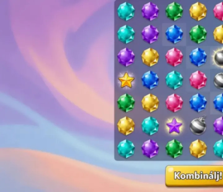 Színes match 3 játéktábla ékkövekkel a Jewels Legendben
